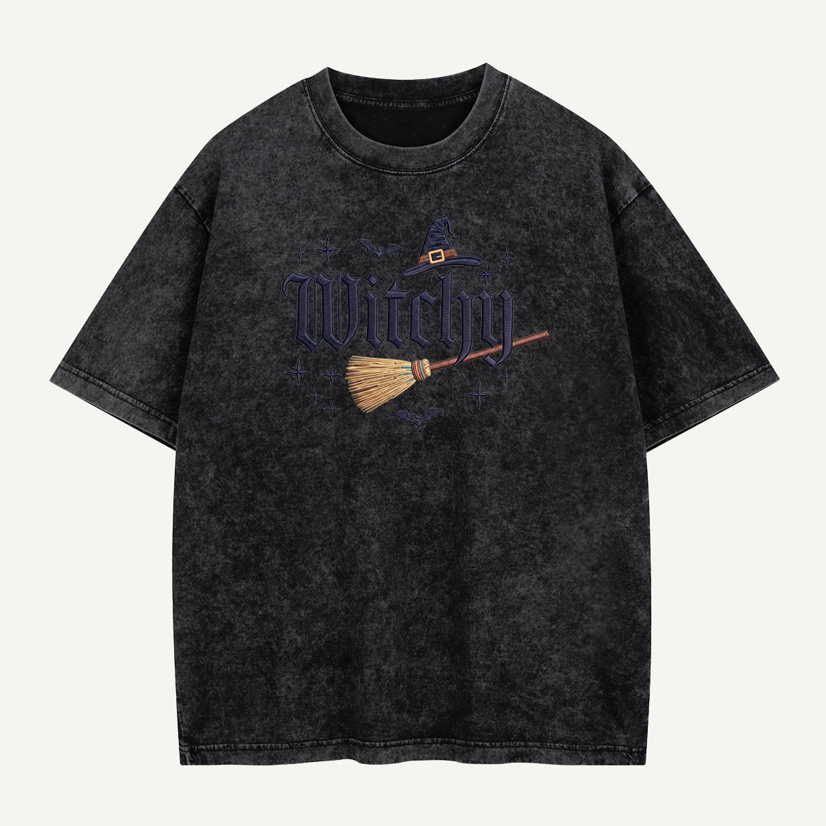 Witchy Nights & Bat Flights Embroidered Washed T-Shirt