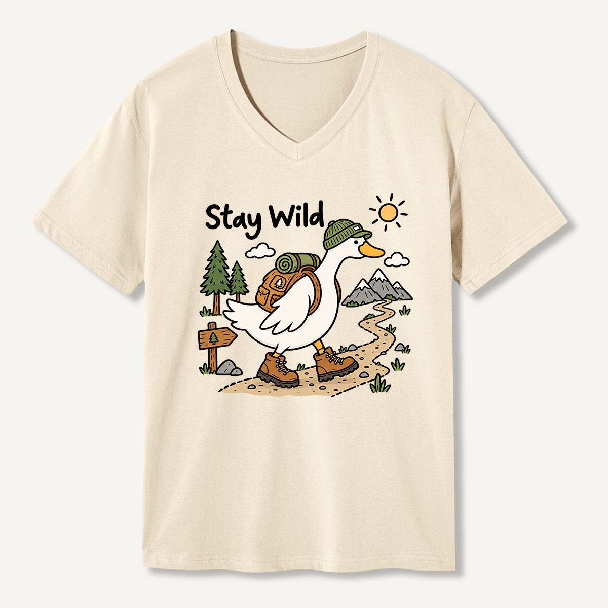 Stay Wild Mountain Duck Hiking V-neck T-Shirt