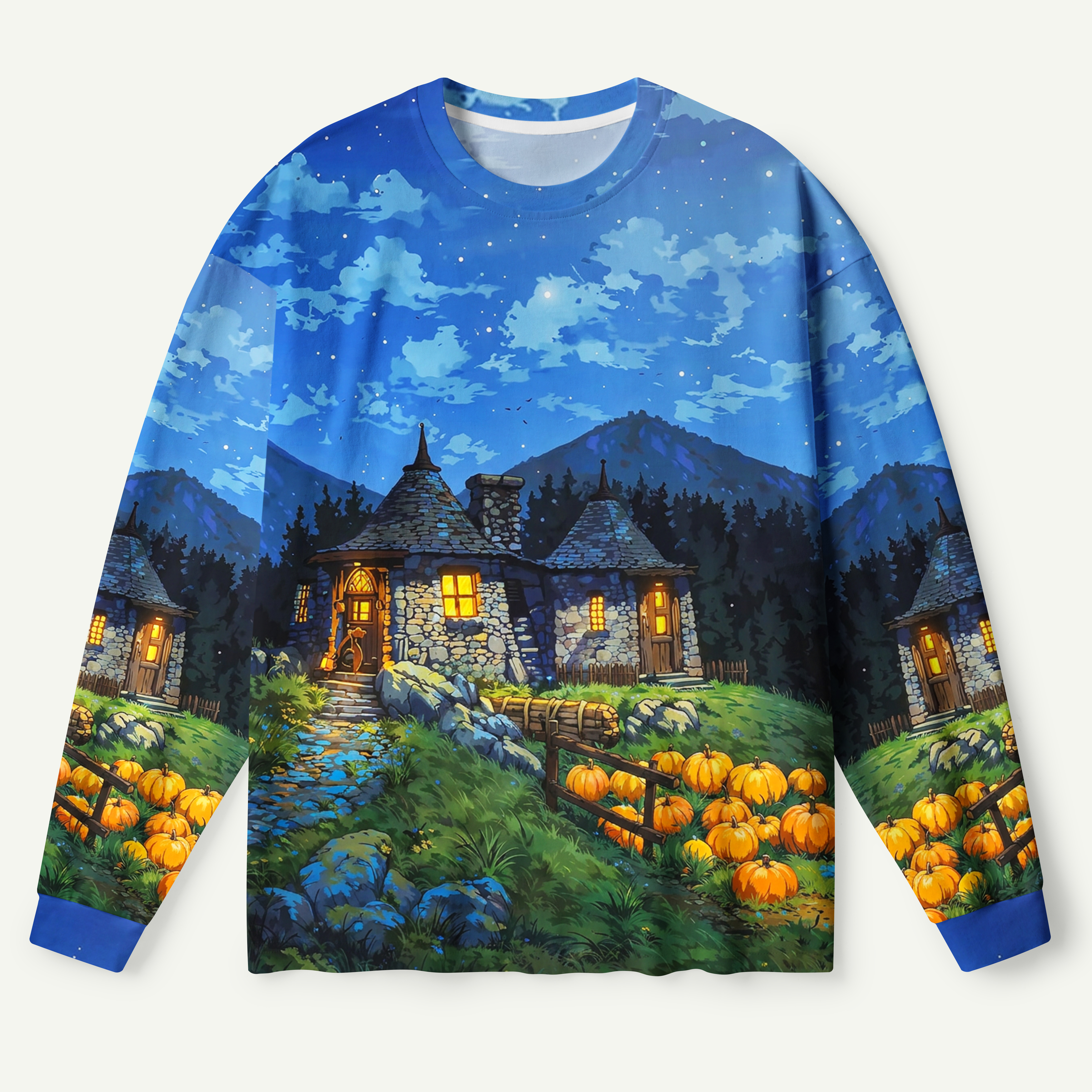 Starry Pumpkin Cottage Mountain Nightscape Premium Pure Cotton Long Sleeves
