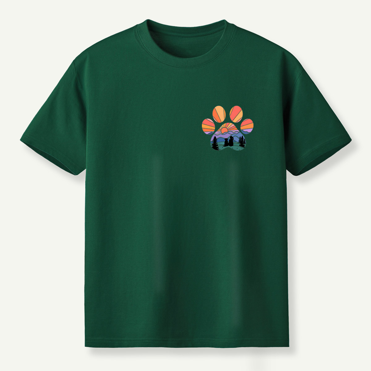 Dog Mountain Sunset Forest Paw Print T-Shirt