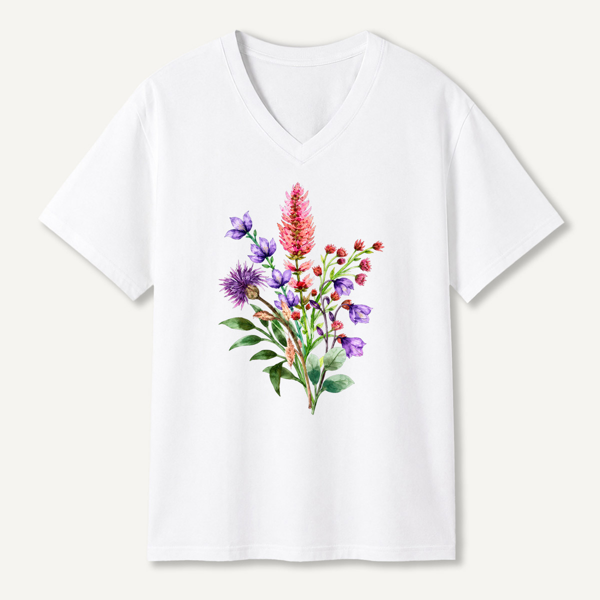 Wildflower Watercolor Bouquet V-neck T-Shirt