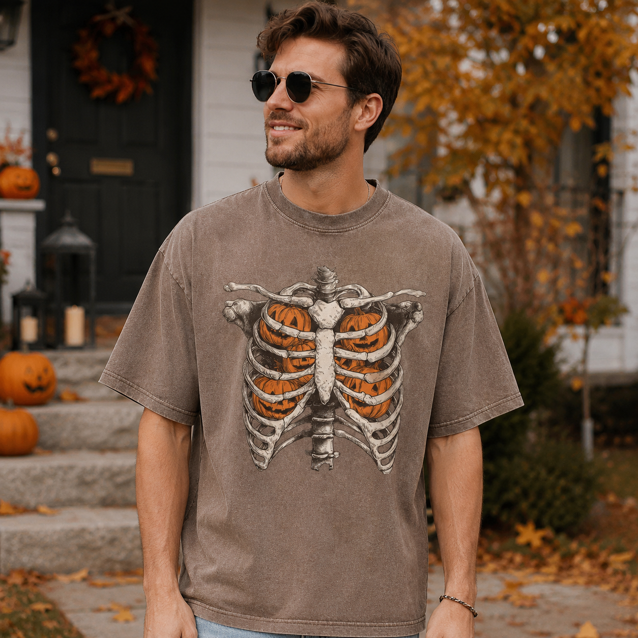  Pumpkin Cage Chest Washed T-Shirt
