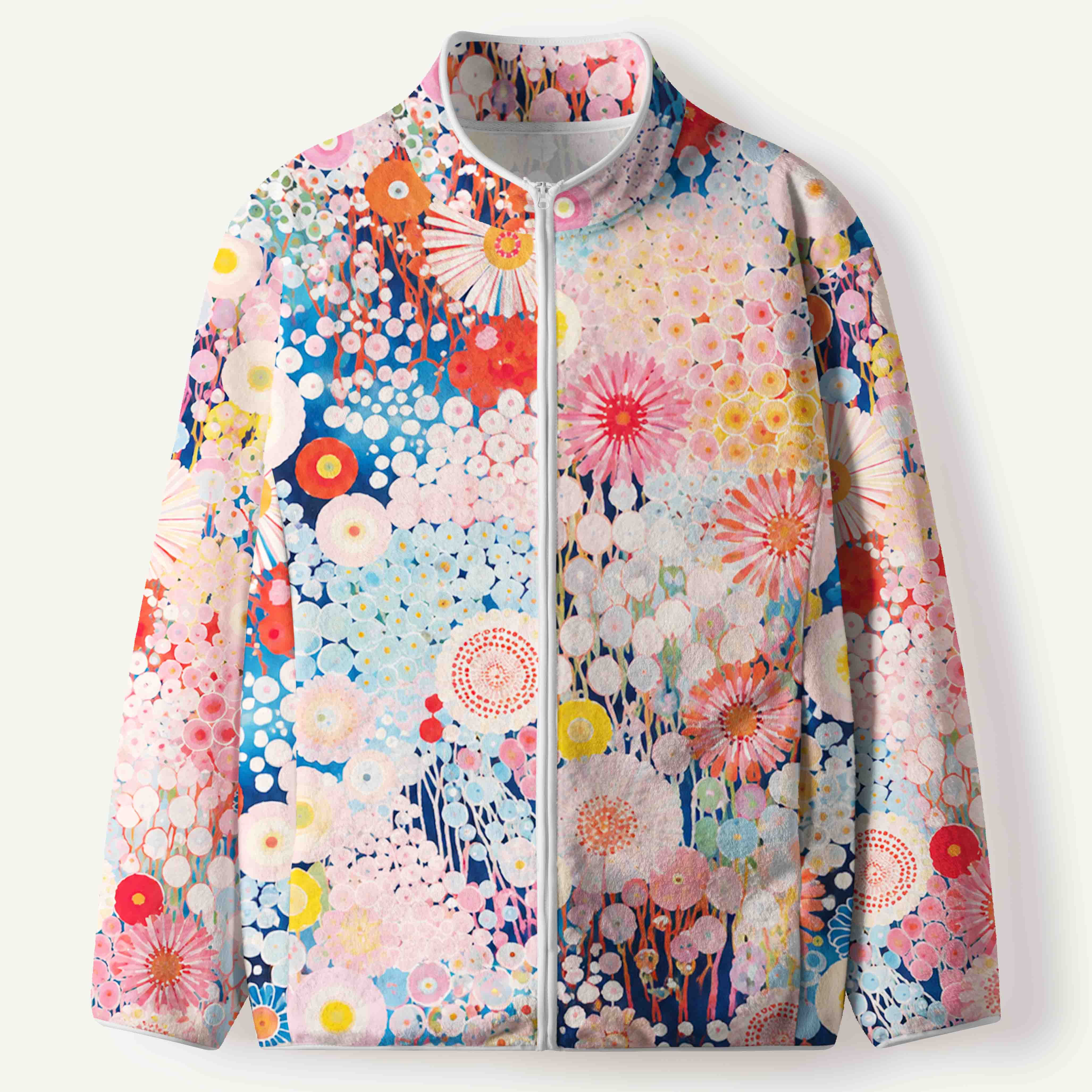 Yayoi Kusama Hope And Peace Colorful Polka Dot Flowers Women's Flannel Zip Front Cardigan