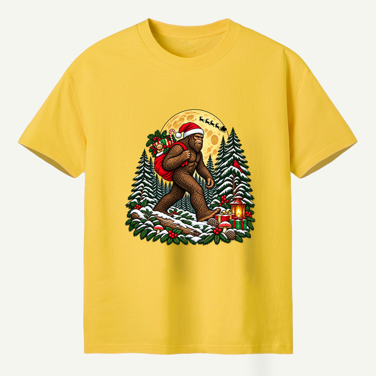 Christmas Bigfoot Santa Gift Delivery In Snowy Forest T-Shirt