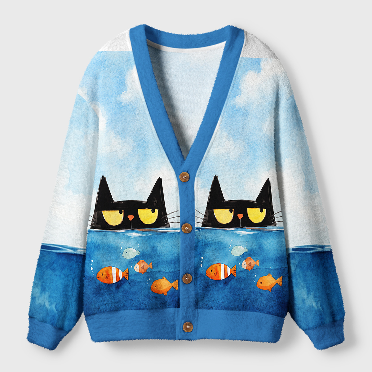 Fishwatch Cat on Patrol Ugly Cardigan Sweaters