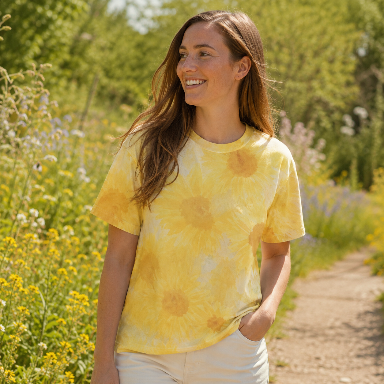 Soft Golden Sunflower Garden Premium Pure Cotton Tee