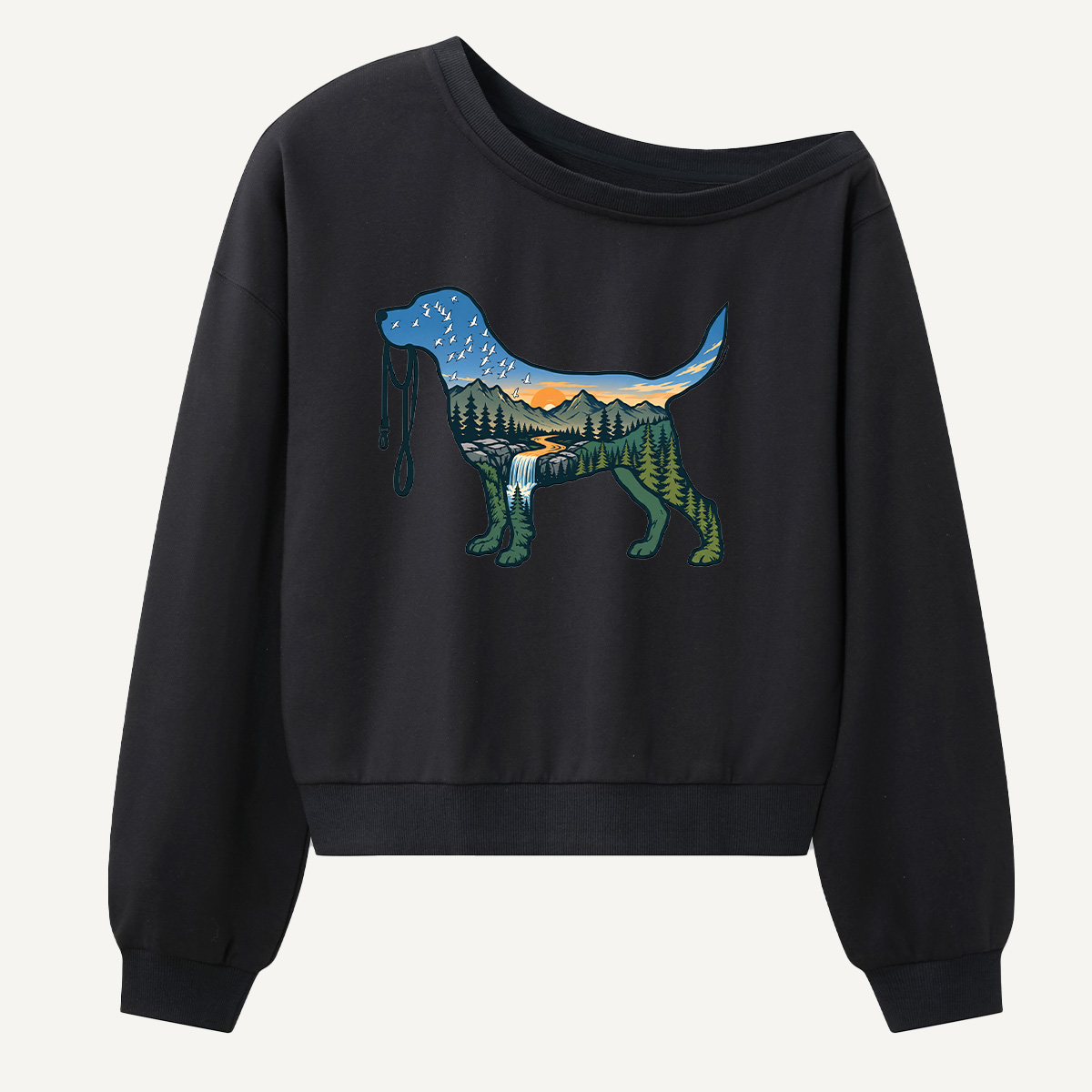 Prehistoric Camping Dinosaur Silhouette Women Off Shoulder Sweatshirt