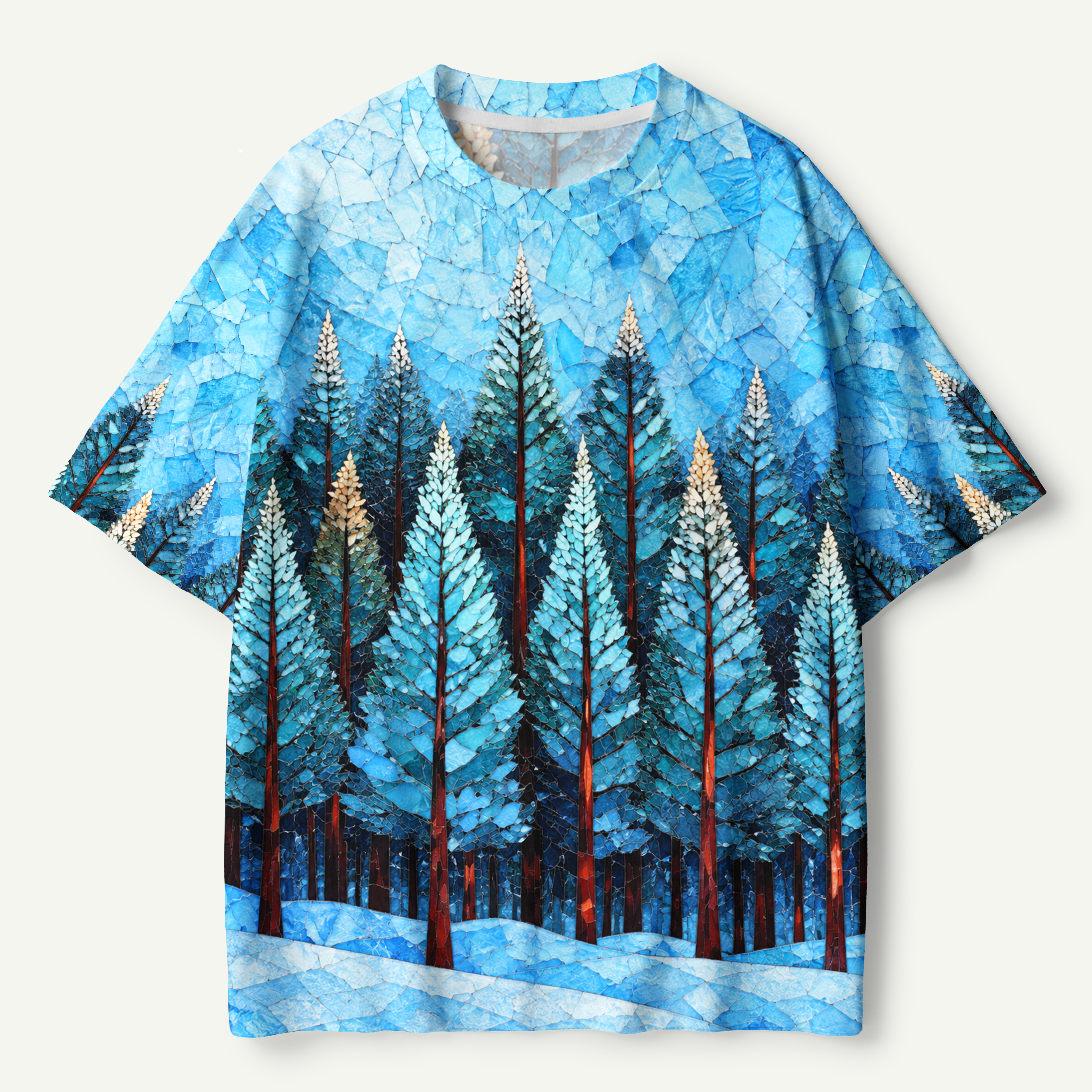 Blue Mosaic Winter Pines Premium Pure Cotton Tee