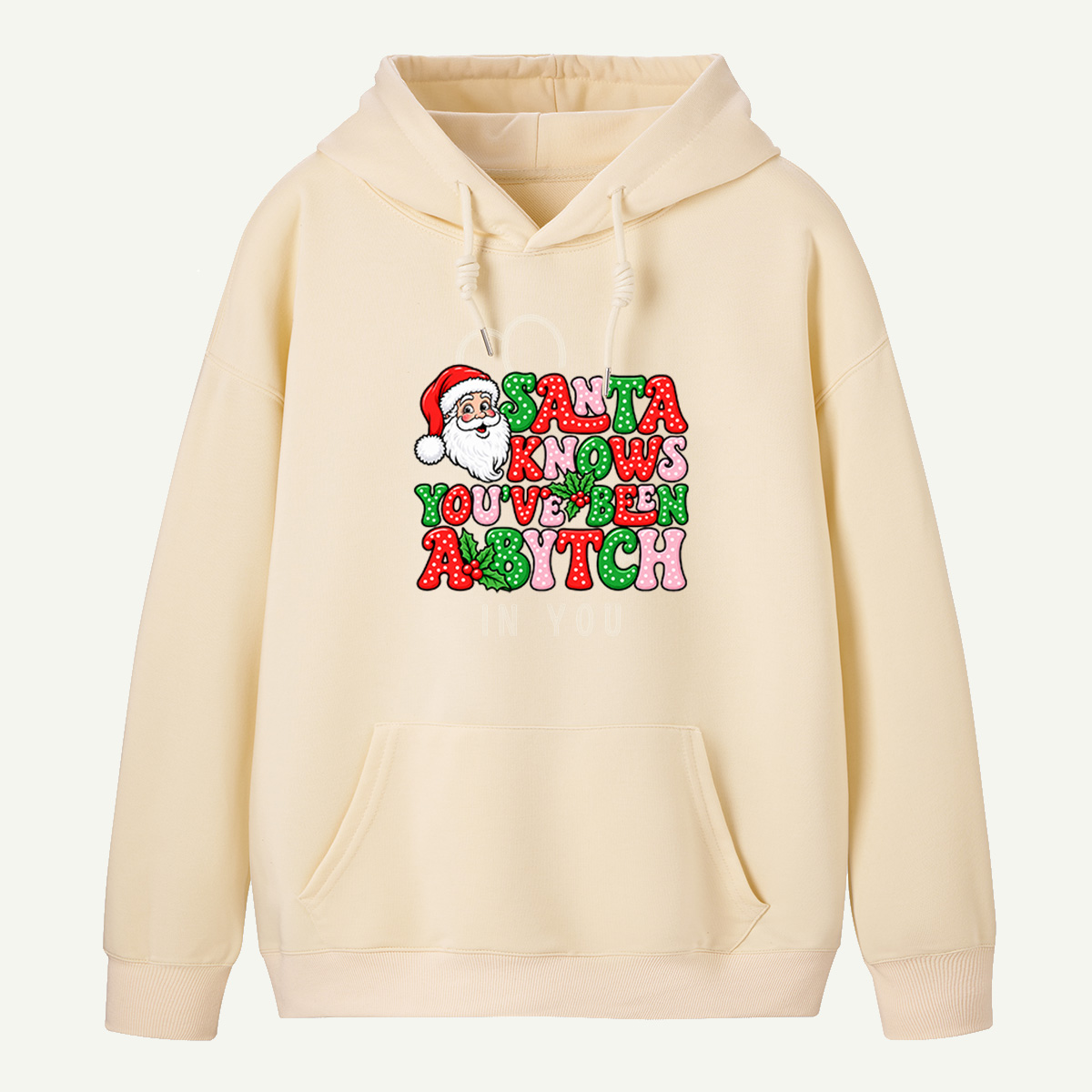 Santa Knows Youve Been A Bitch Funny Retro Christmas Typography Hoodie