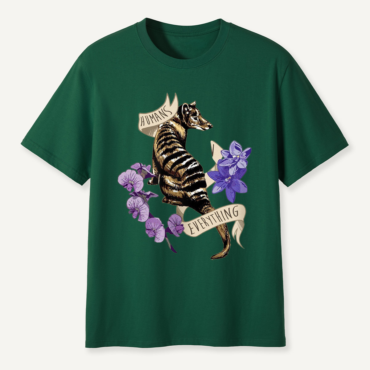 Humans Ruin Everything Thylacine Flowers T-Shirt