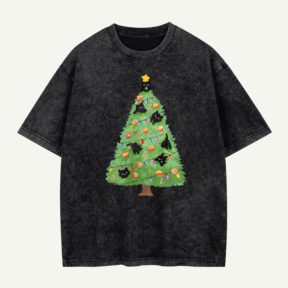 Cats in the Christmas Tree Washed T-Shirt