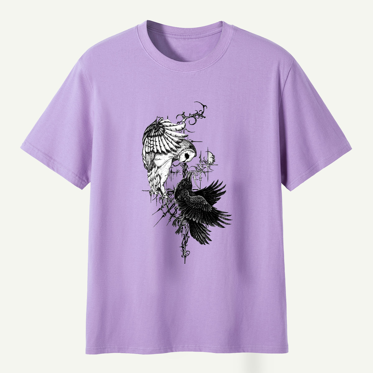 Raven And Wildflowers Gothic Botanical T-Shirt