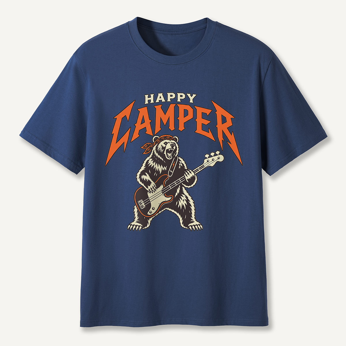 Happy Camper Rock Bear Bass Guitar T-Shirt