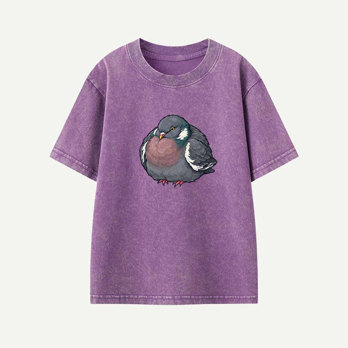 Chubby Robin Bird Illustration Kids Washed T-Shirt