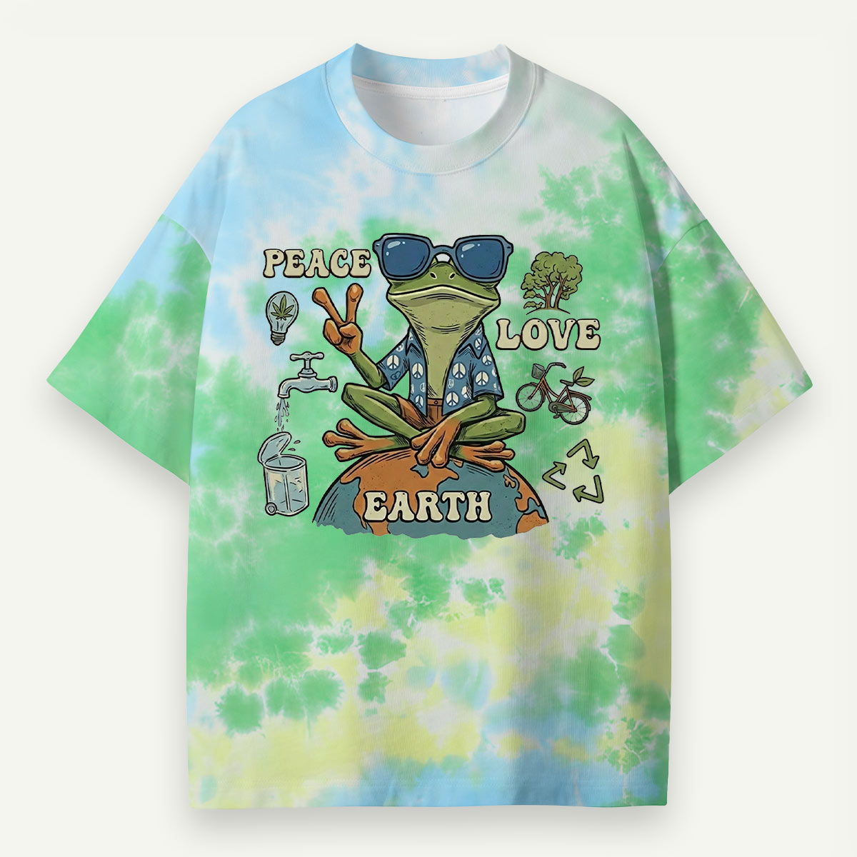 Peace Love Earth Frog Eco All-Over Print T-Shirt