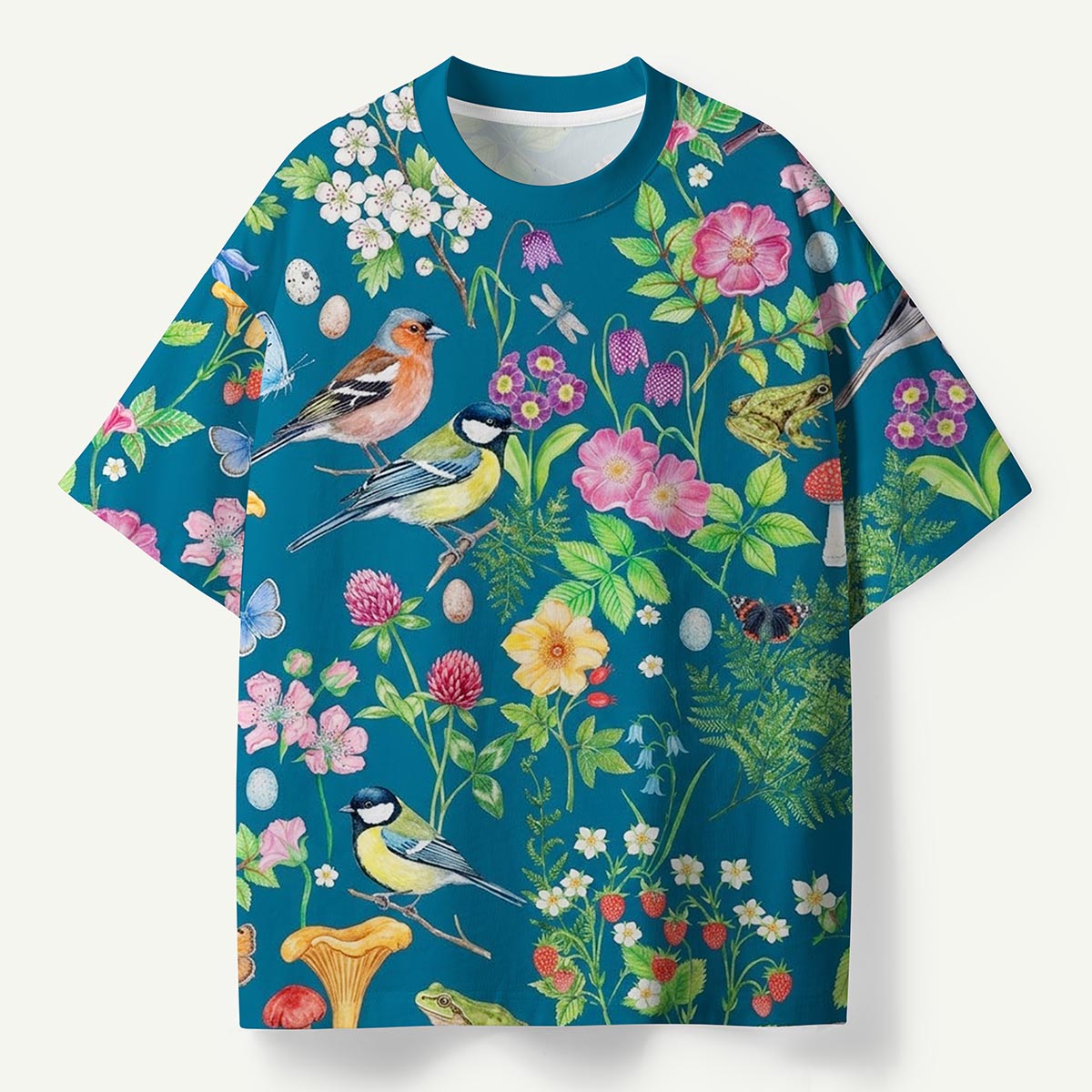 Floral Birds Botanical Nature Print Premium Eco All-Over Print T-Shirt