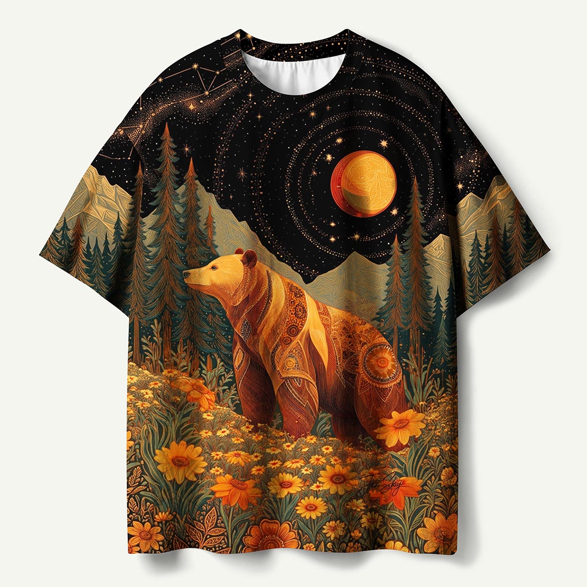 Bear in Wildflower Meadow Night Sky Premium Eco Tee
