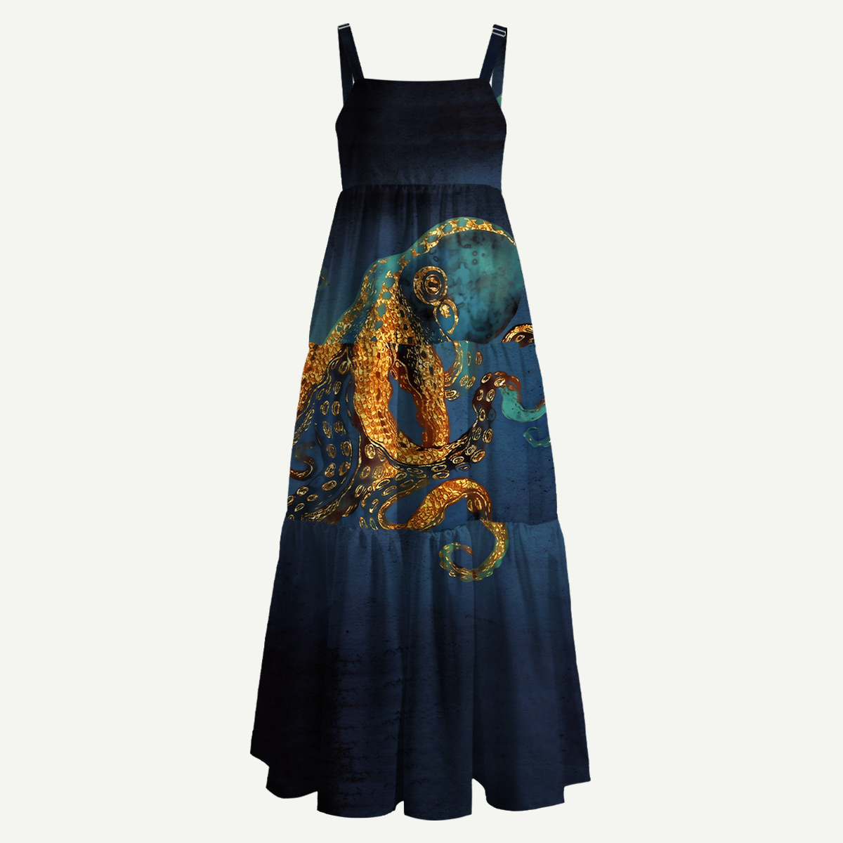 Octopus Ocean Straps Maxi Dress With Pockets