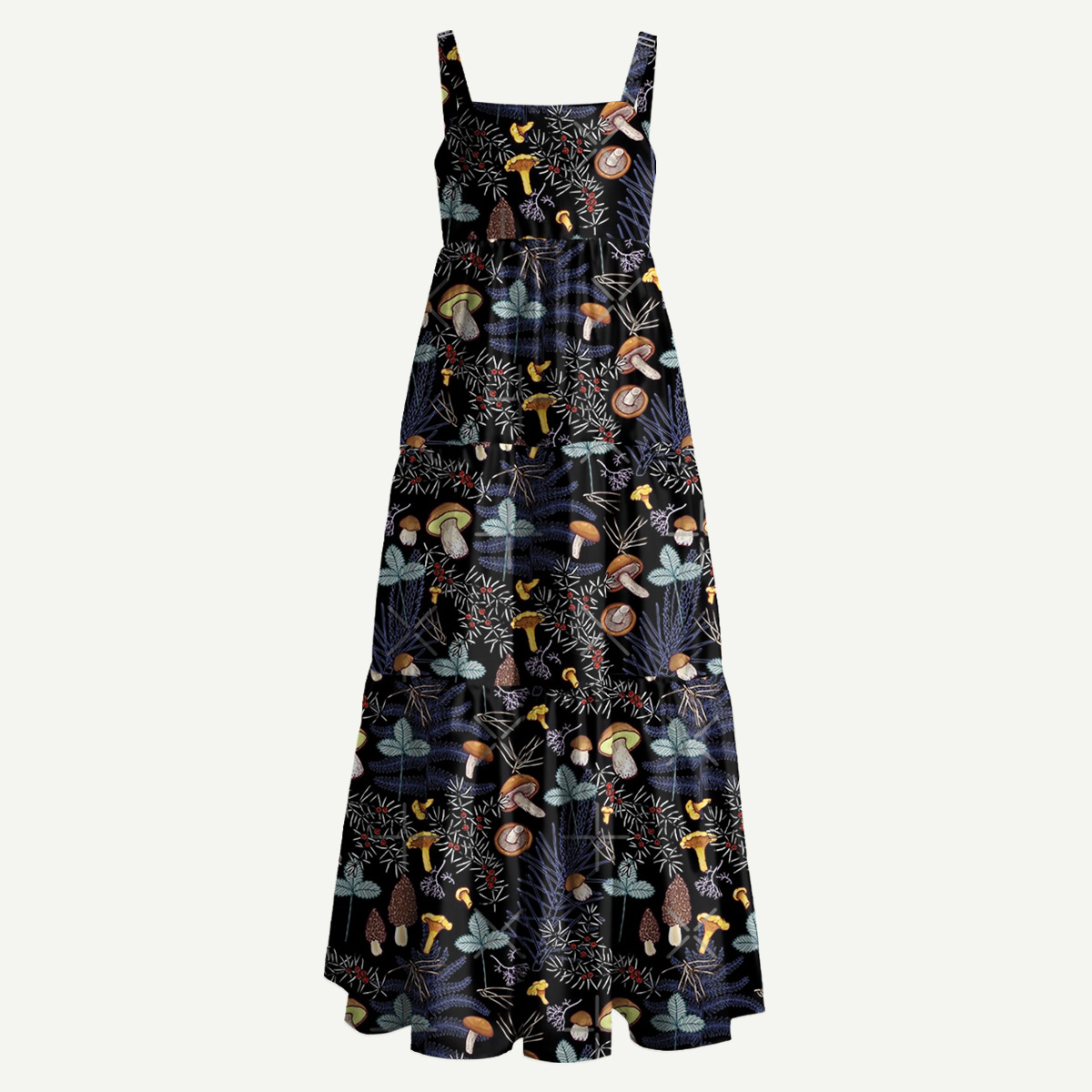 Dark Wild Forest Mushrooms Straps Maxi Dress With Pockets