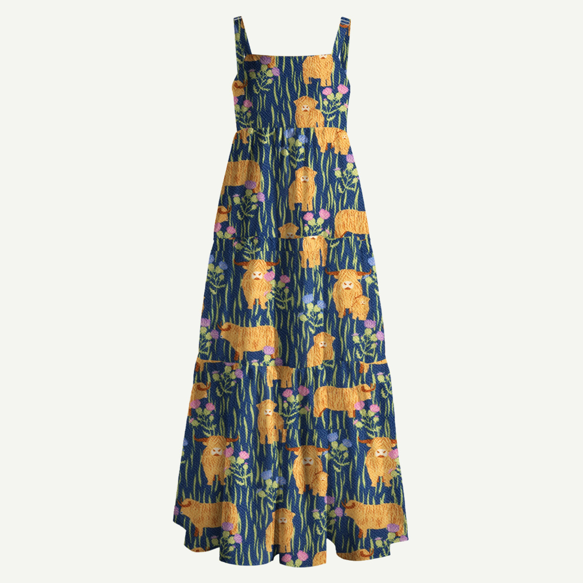 Highland Cow Meadow Story Straps Maxi Dress With Pockets