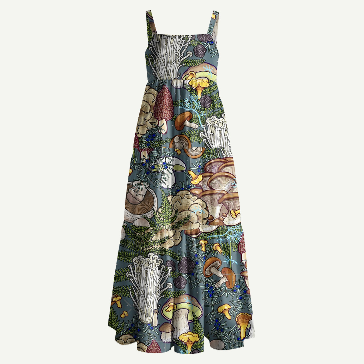 Dark Woodland Mushroom Forest Straps Maxi Dress With Pockets