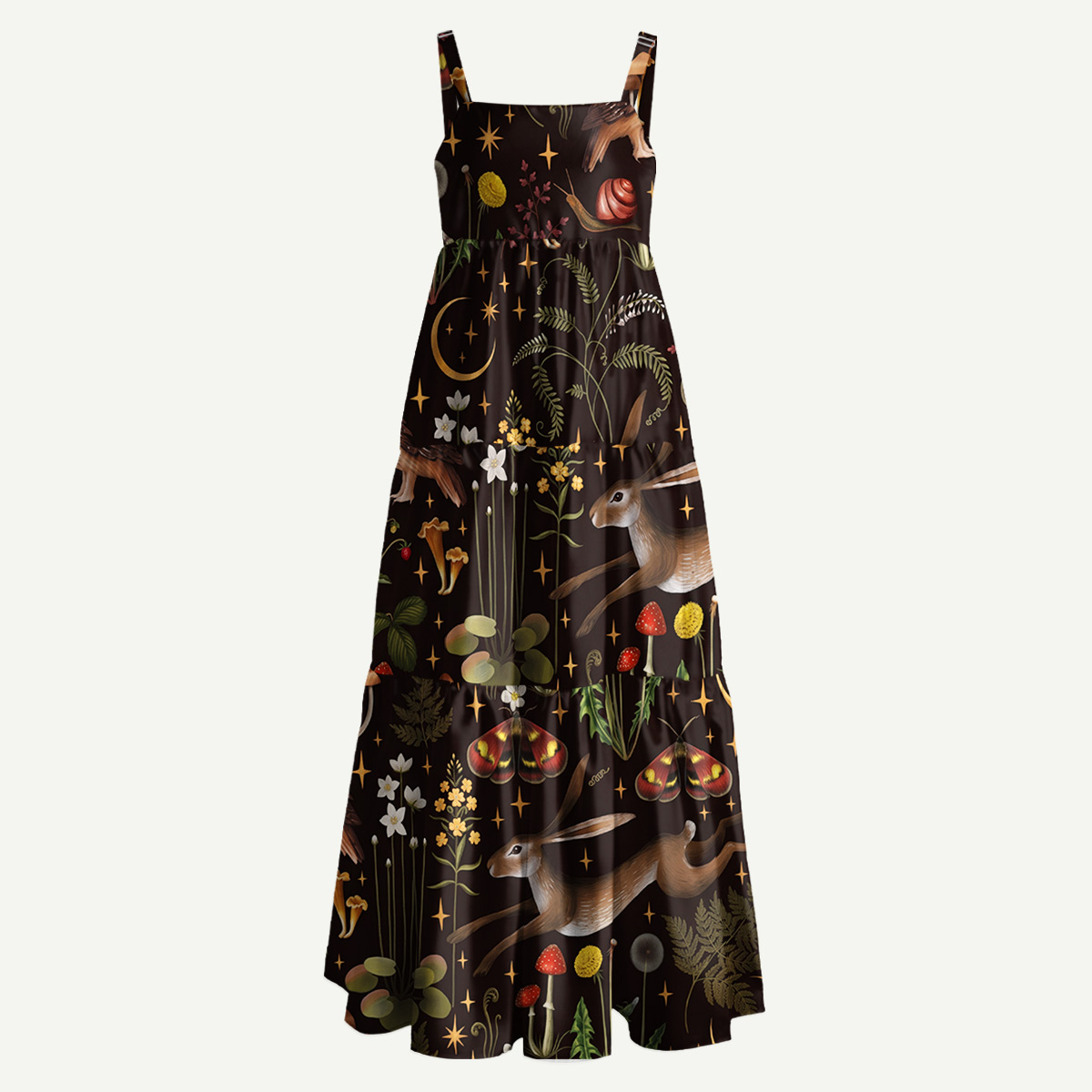 Woodland Animals and Mushroom Straps Maxi Dress