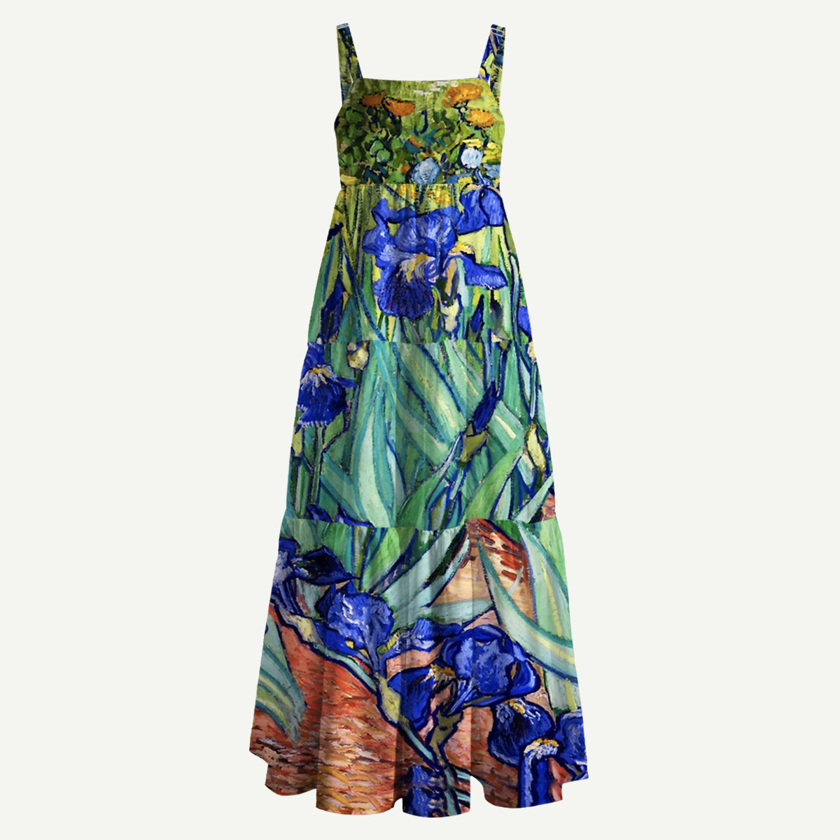Blue Iris Oil Painting Straps Maxi Dress With Pockets