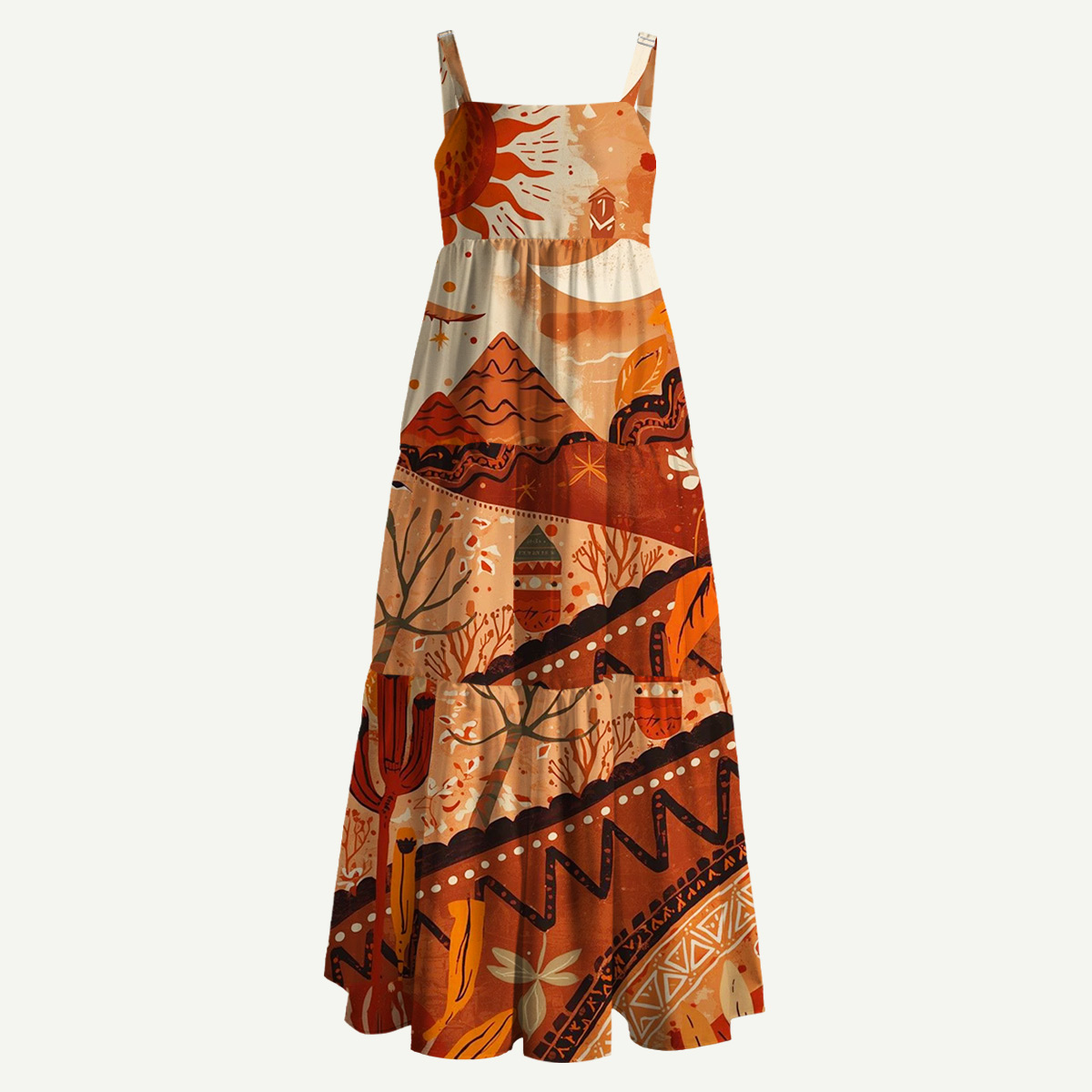 Sunlit Desert Horizon Straps Maxi Dress With Pockets