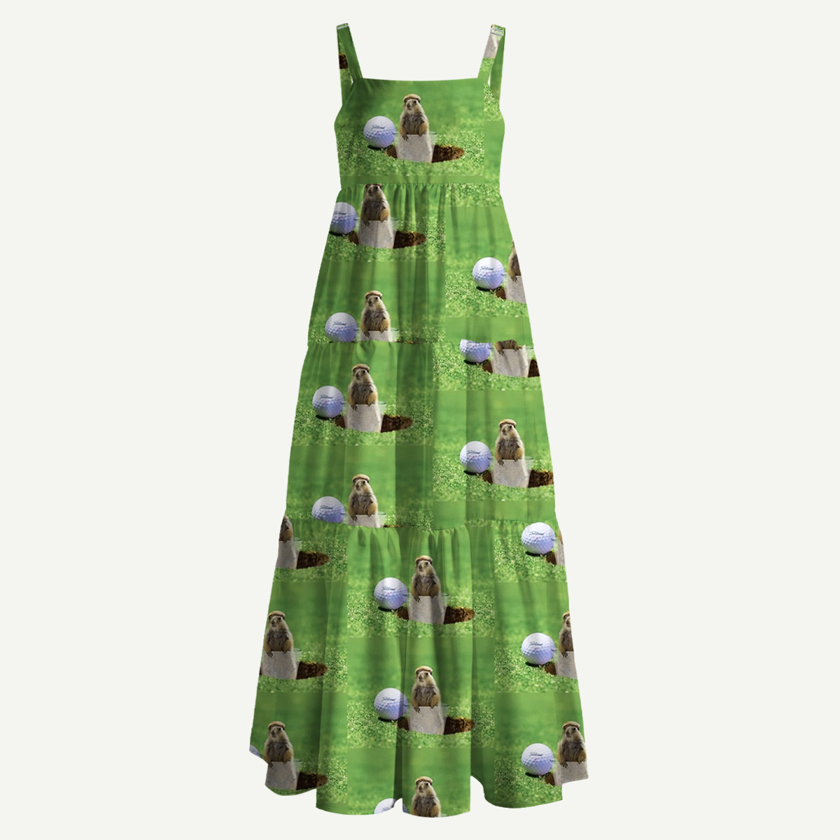 Whimsical Gopher Golf Straps Maxi Dress With Pockets