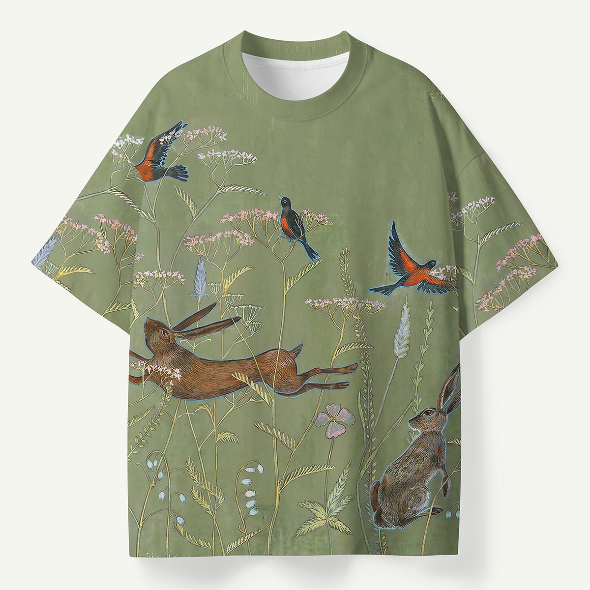 Hare and Wild Birds Meadow Premium Eco Tee