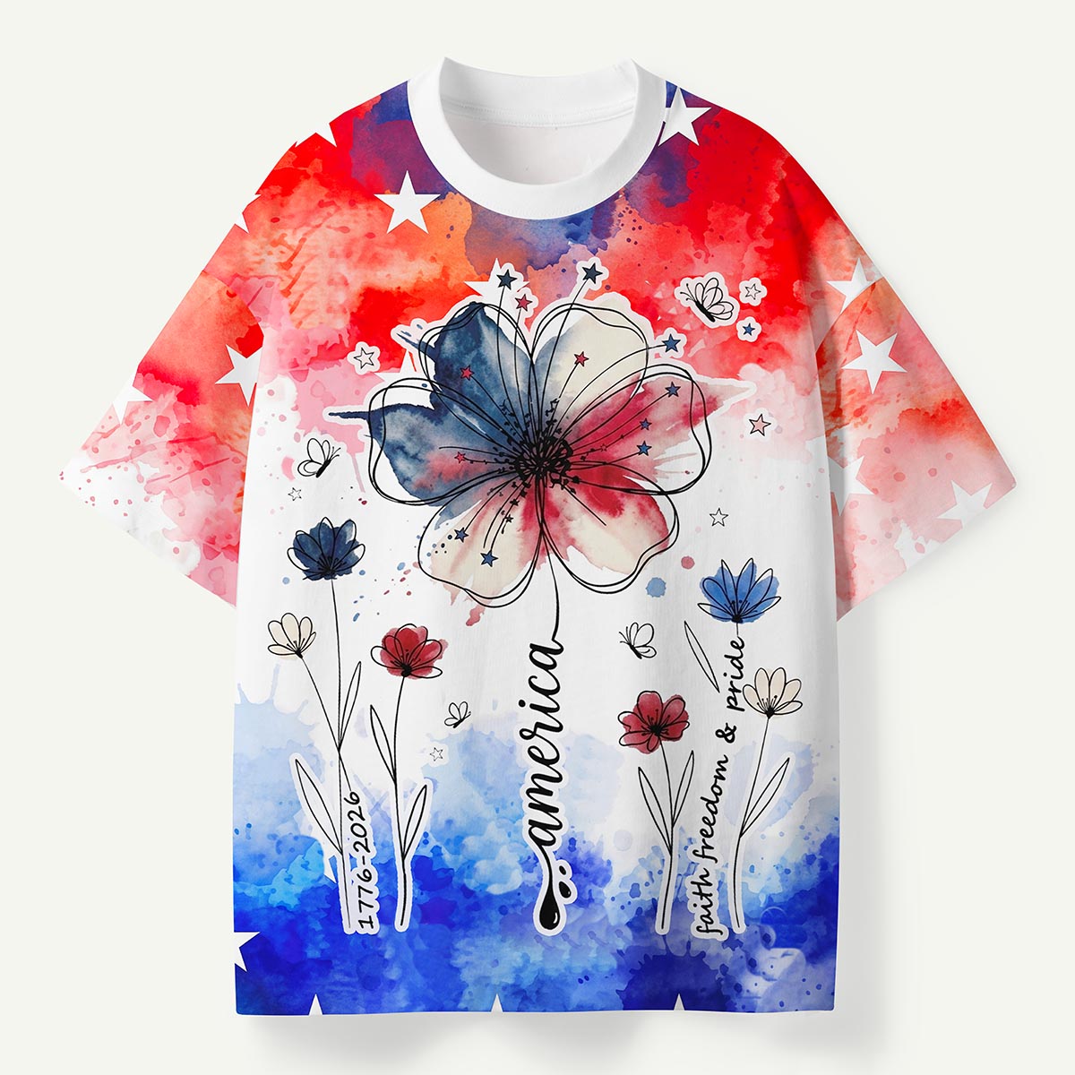 America 1776‑2026 Floral Independence Day Premium Eco Tee