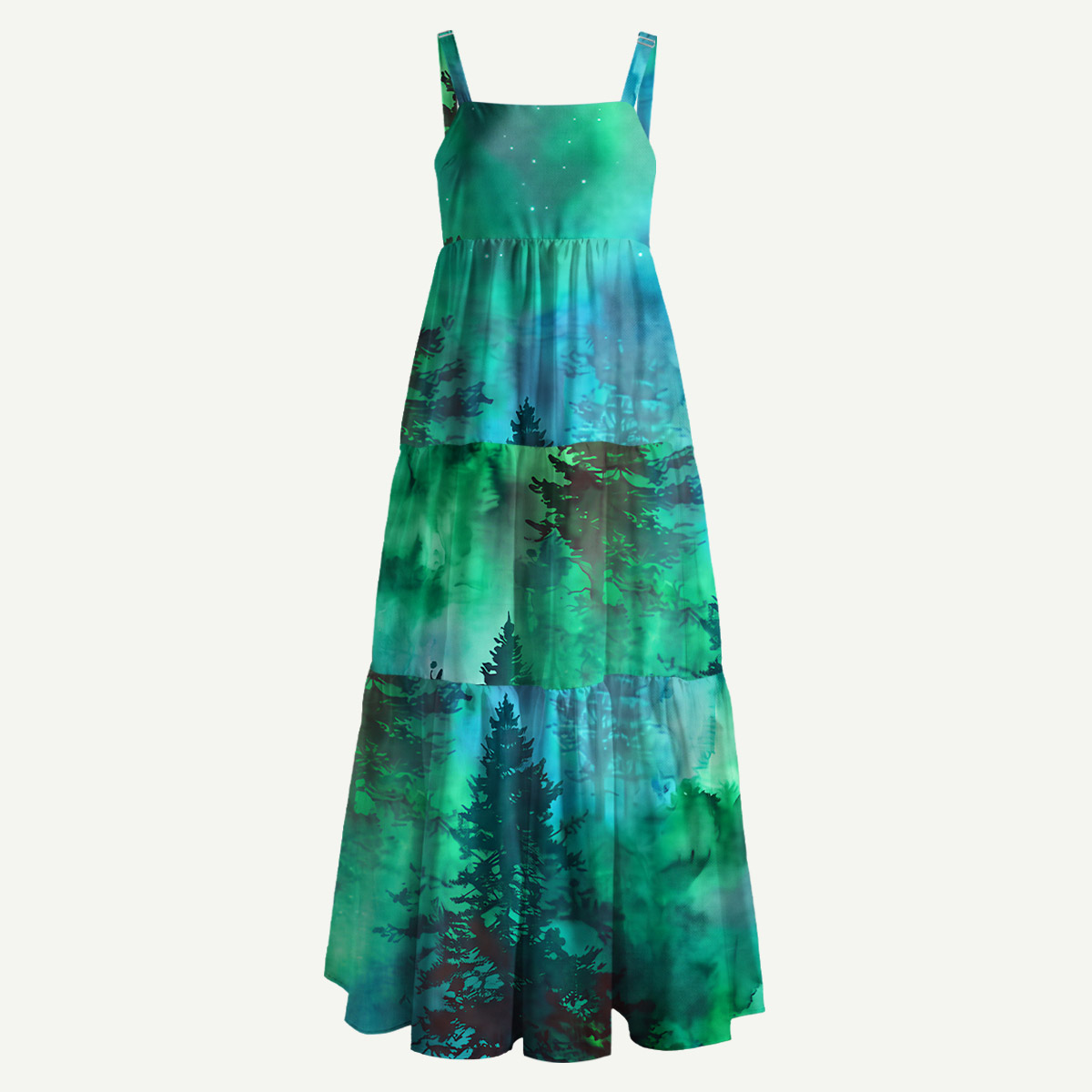 Nature Glowing Forest Tree Straps Maxi Dress With Pockets