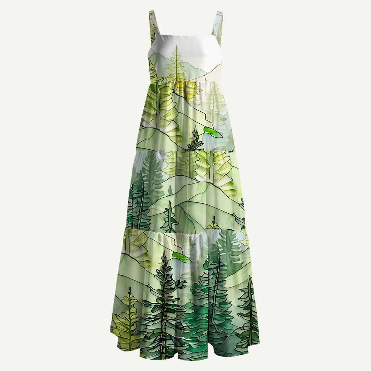 Pine Trees and Mountain Haze Straps Maxi Dress With Pockets