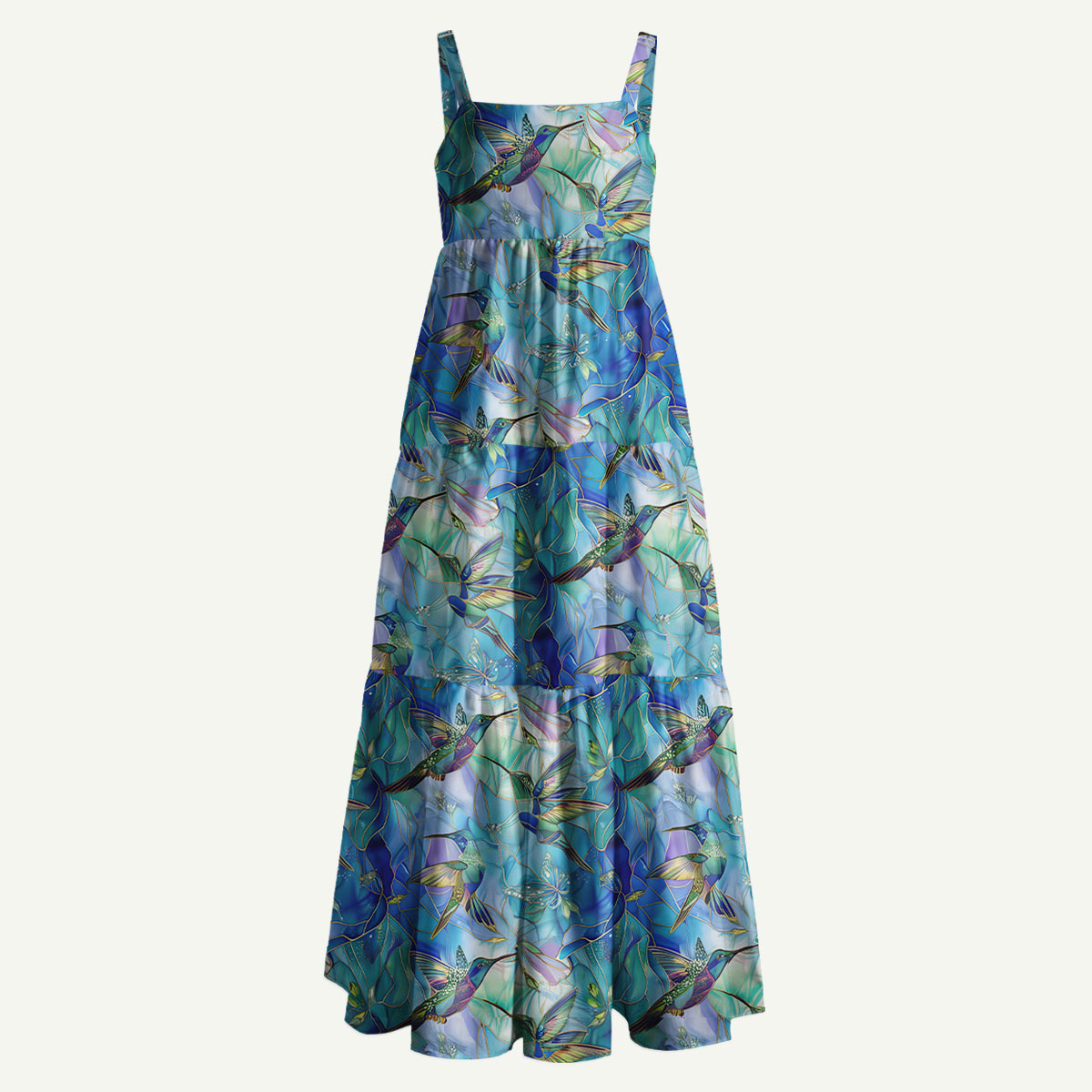 Hummingbird Garden Straps Maxi Dress With Pockets
