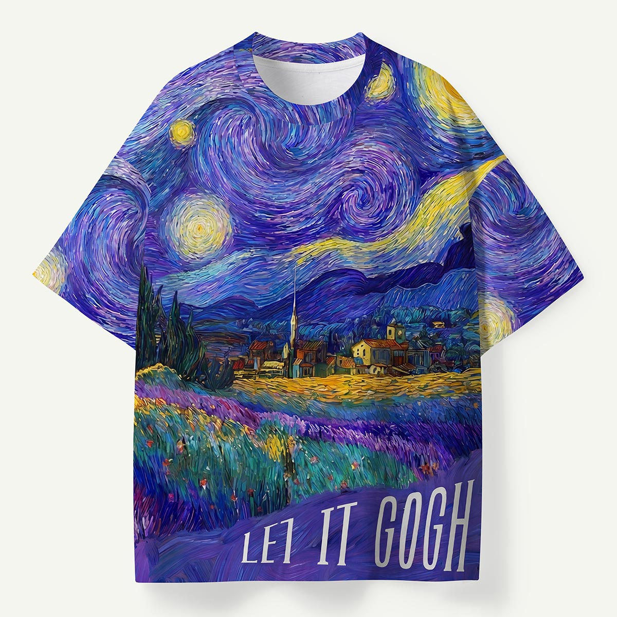 Swirling Night Sky Village Landscape Premium Eco Tee