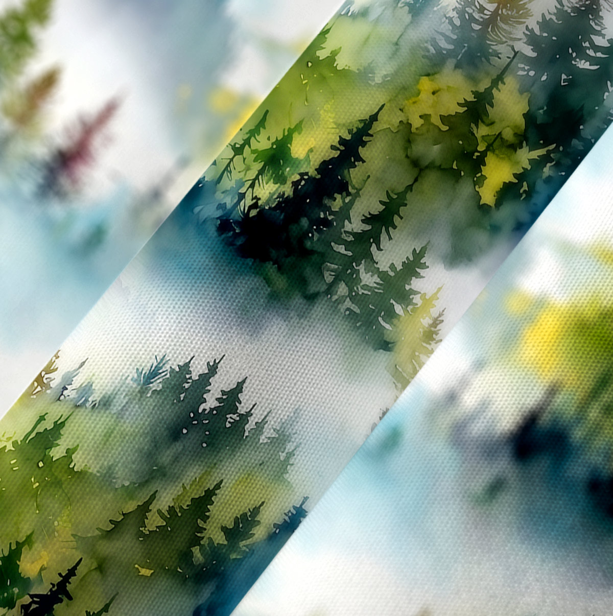 Watercolor Misty Mountain Forest Sleeve Kaftan Dress