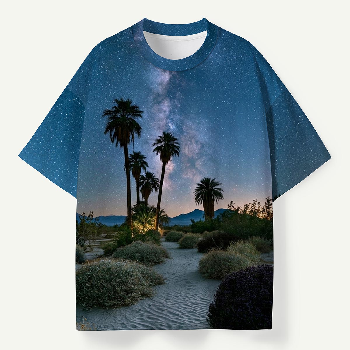 Desert Palm Trees Night Sky Galaxy Premium Eco Tee