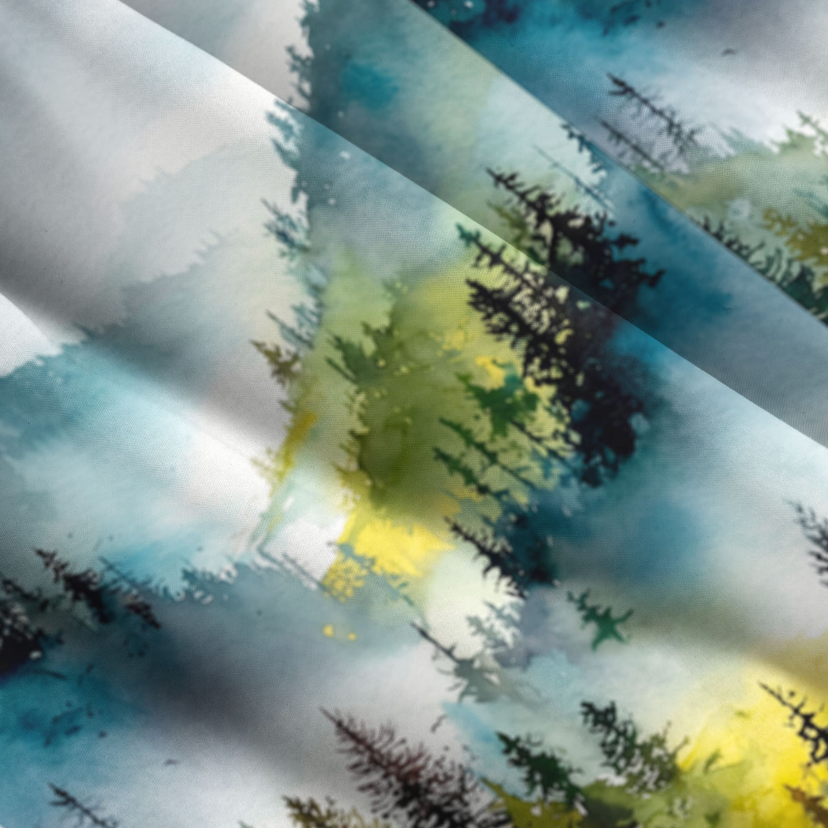 Watercolor Misty Mountain Forest Hawaii Button Up Pocket Shirt