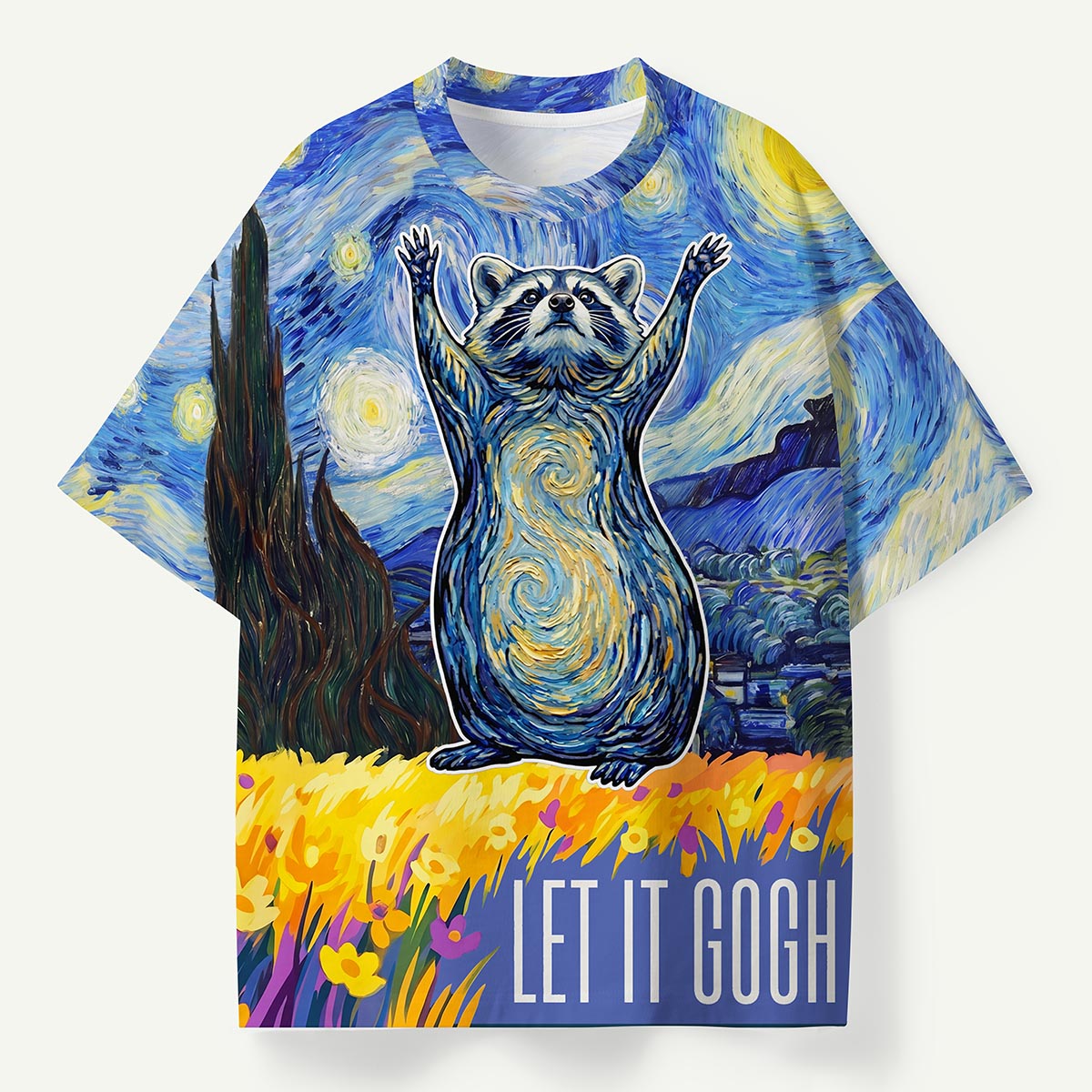 Raccoon Swirl Night Sky Field Let It Gogh Premium Eco Tee
