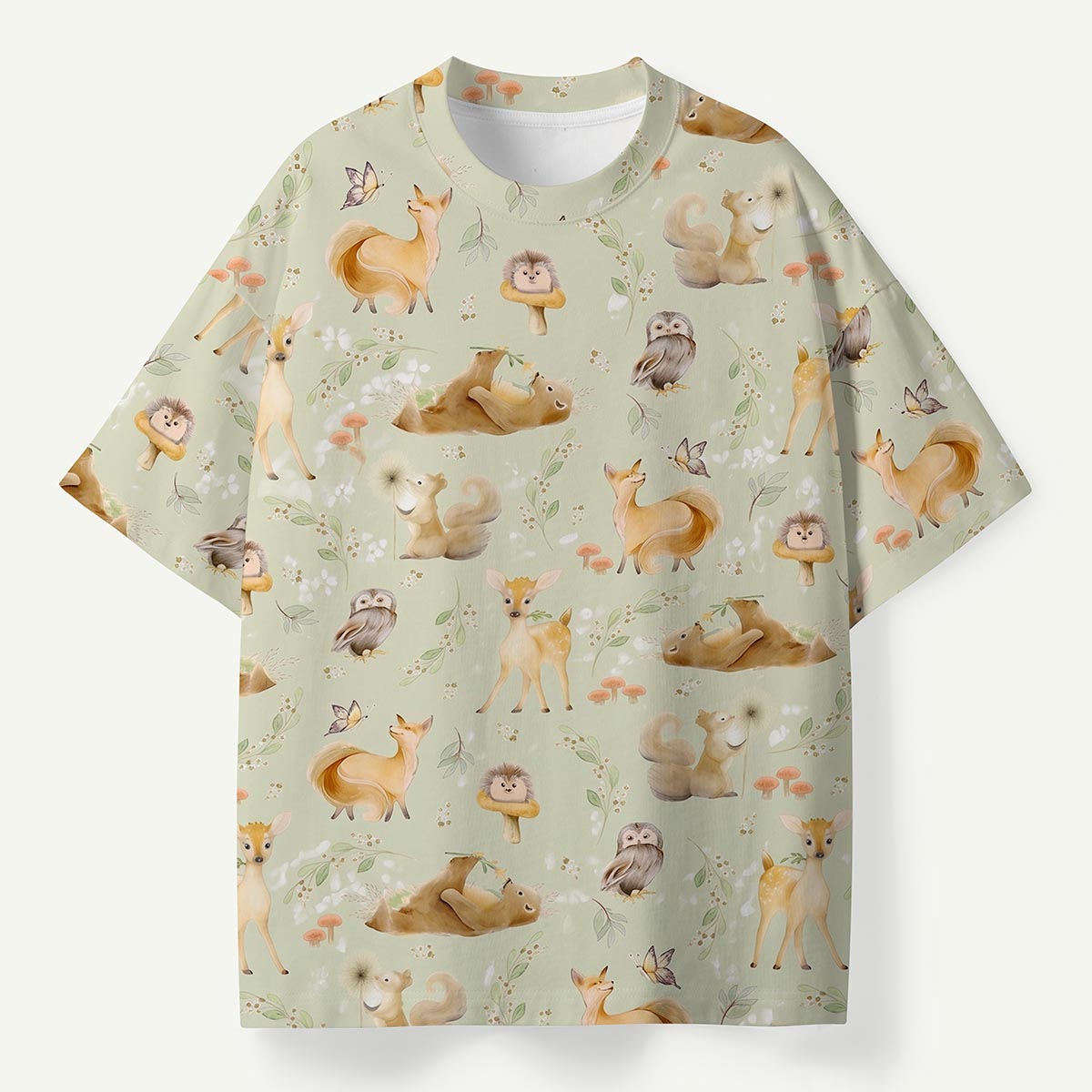 Forest Animals Deer Fox Mushrooms All-Over Print Eco T-Shirt