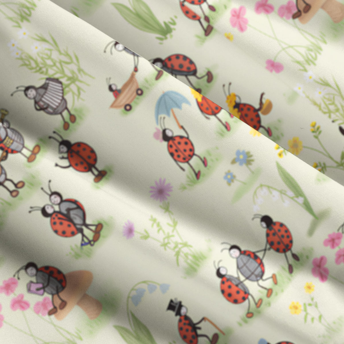 Ladybug and Flower Hawaii Button Up Pocket Shirt
