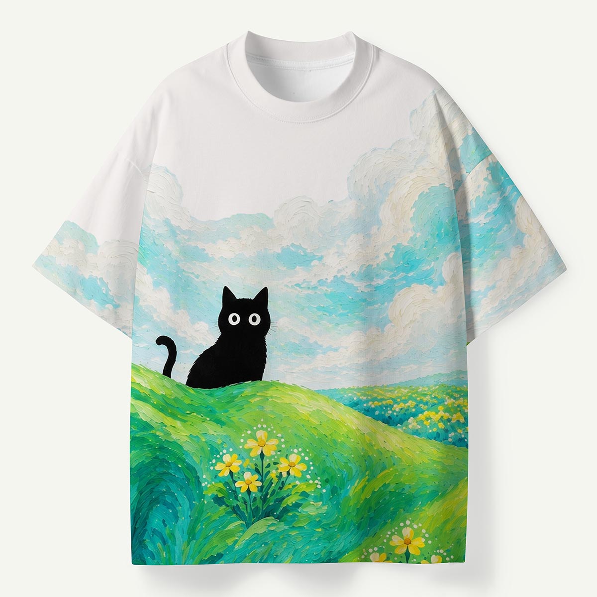 Black Cat on Green Meadow Oil Premium Eco Tee
