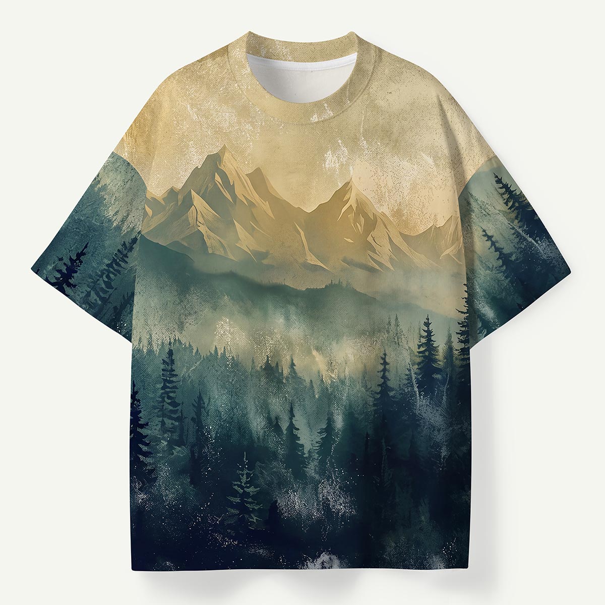 Misty Mountain Pine Forest Eco All-Over Print T-Shirt