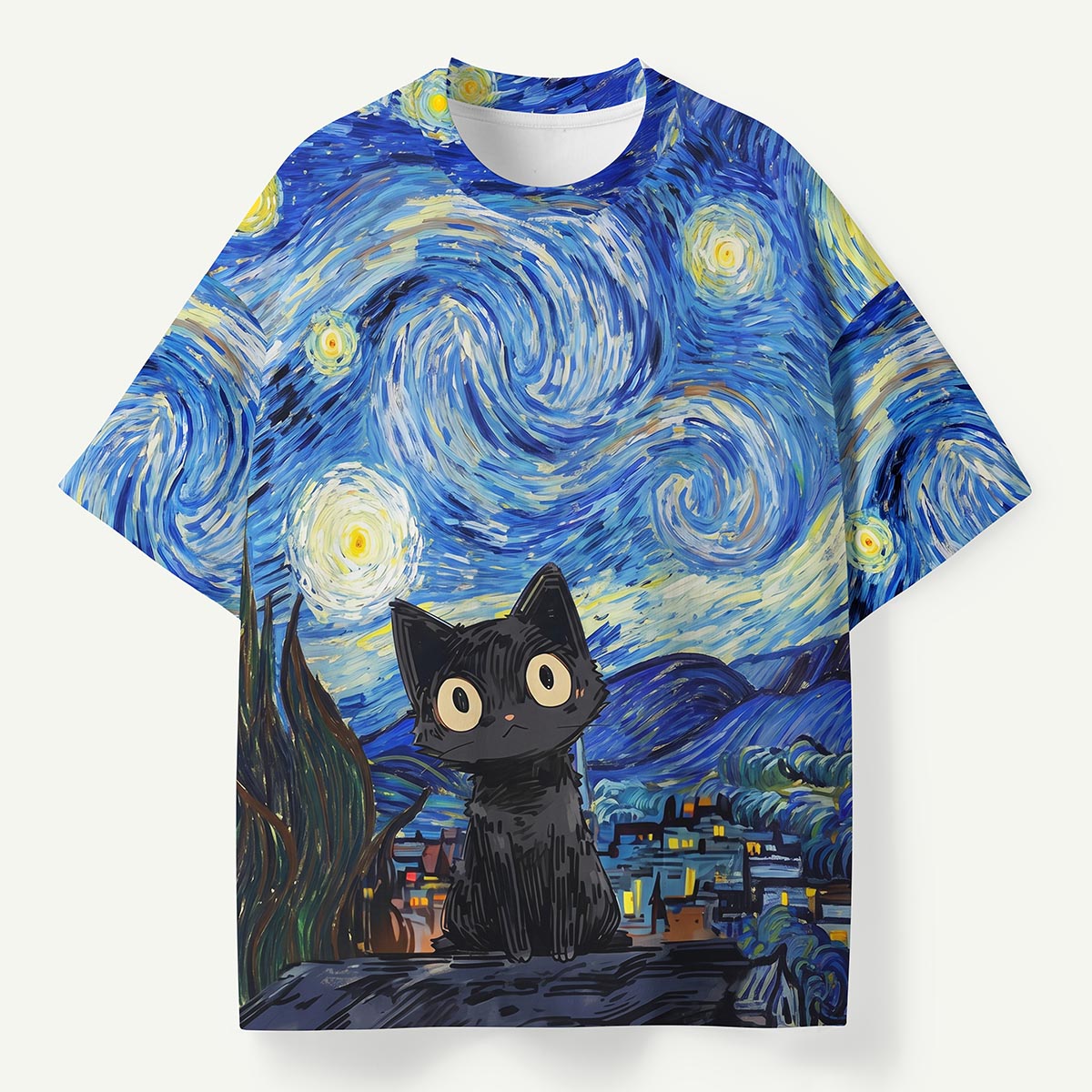 Swirling Night Sky Black Cat Premium Eco Tee