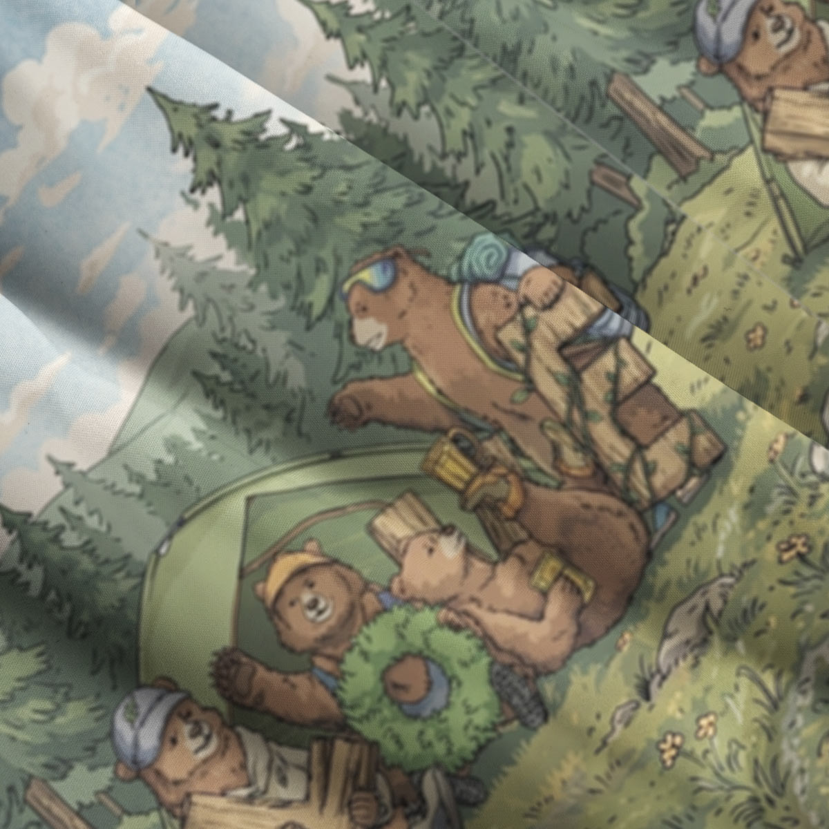Happy Camping Bears Hawaii Button Up Pocket Shirt