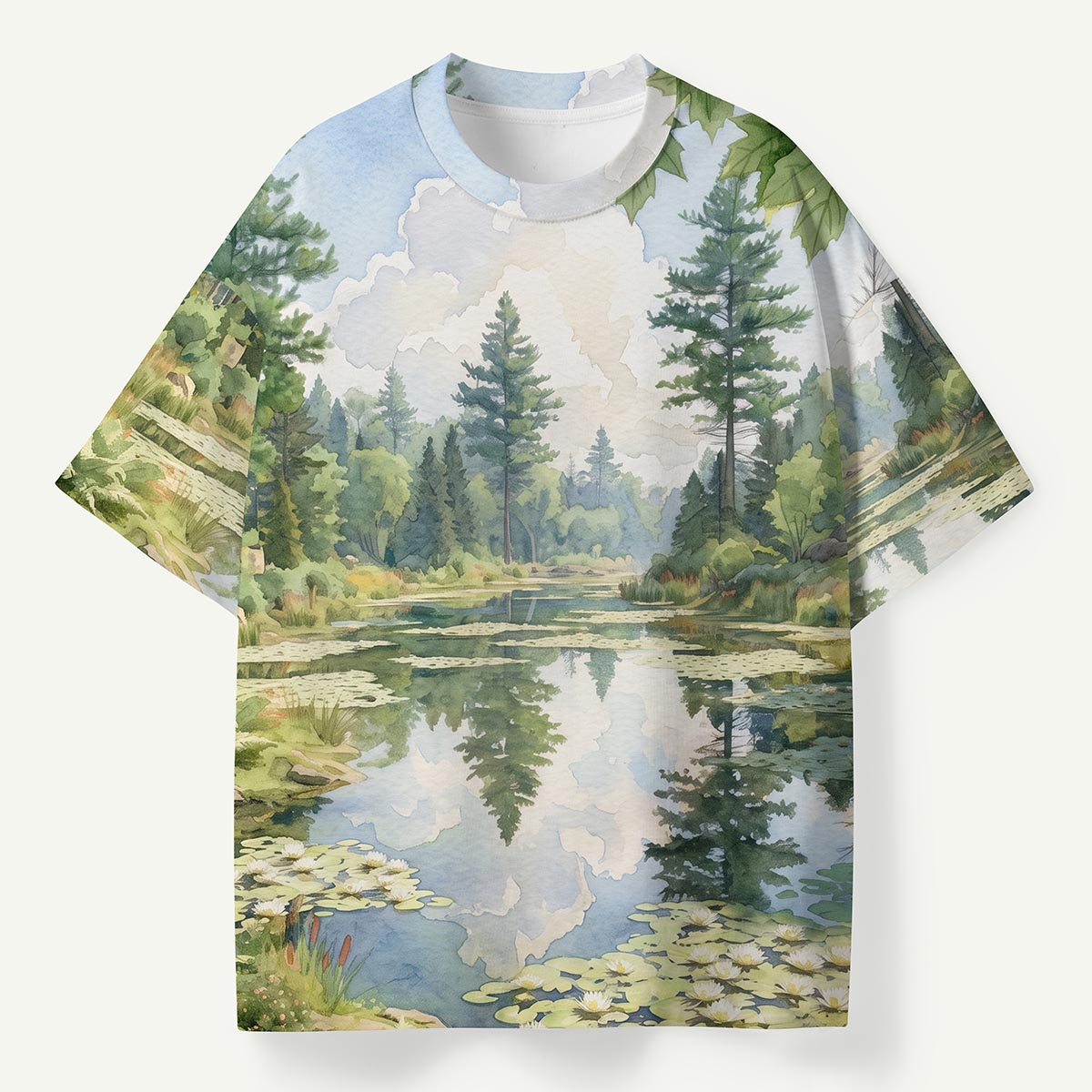 Watercolor Forest Lake Premium Cotton Tee