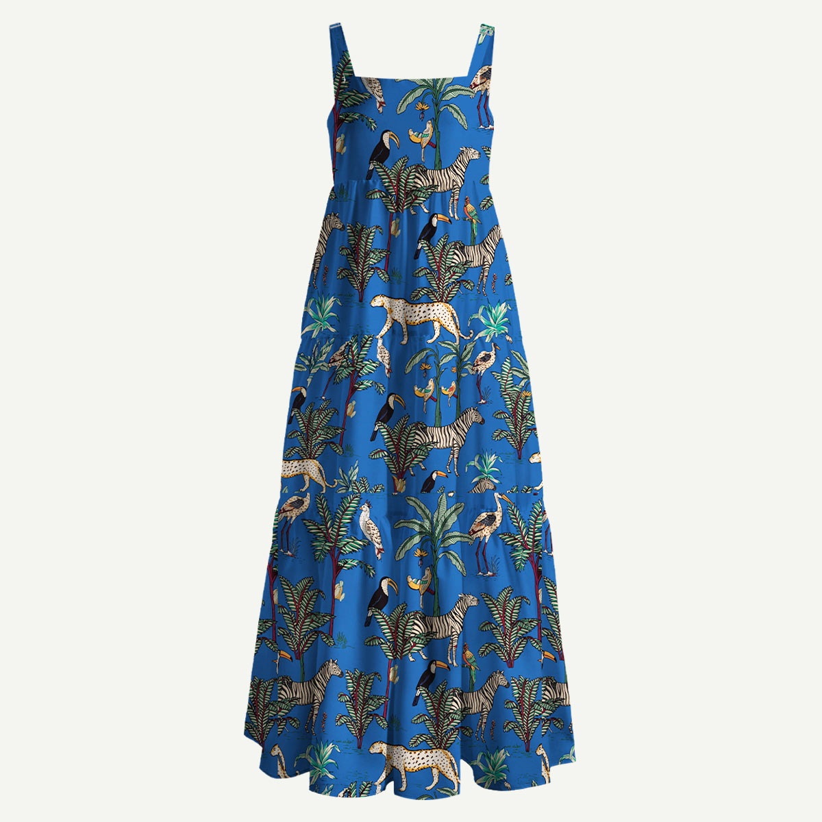 Safari Animal and Palm Straps Maxi Dress With Pocket