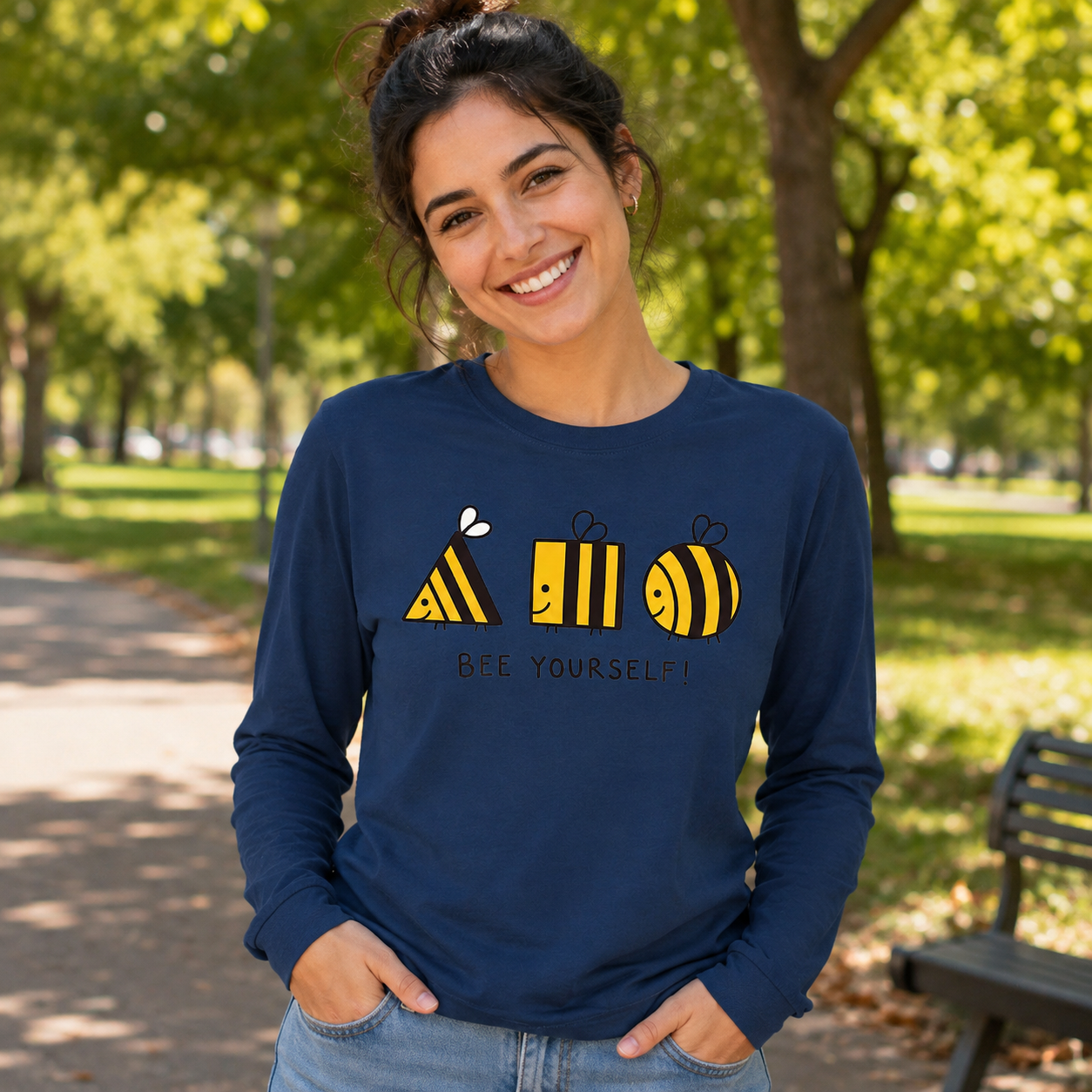 Bee Yourself Geometric Bees Long Sleeve T-Shirt