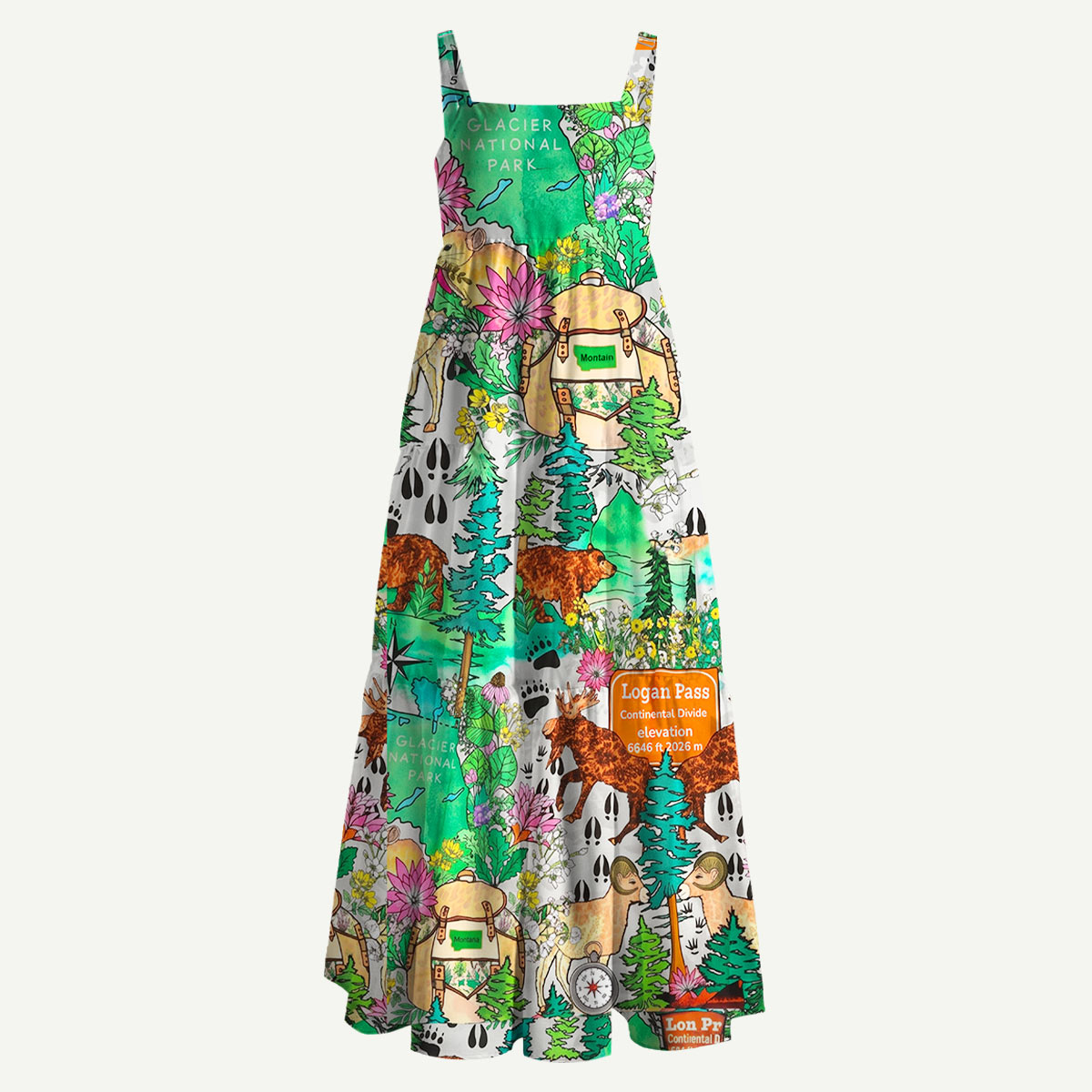  Glacier National Park Mountain Wildlife Straps Maxi Dress
