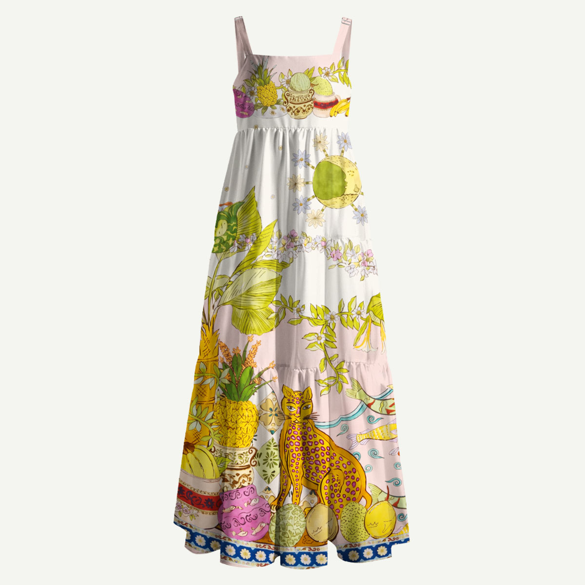 Fruit and Leopard Straps Maxi Dress With Pocket